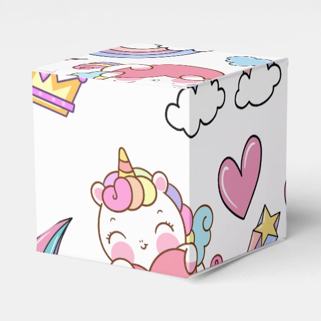 A Magical Rainbow Unicorn Pattern  Birthday Party Favour Box (Front Side)