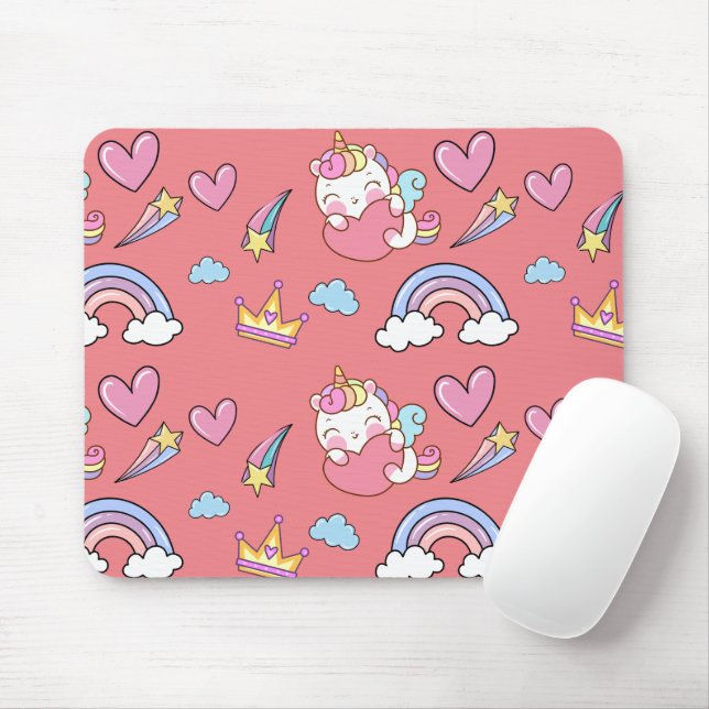 A Magical Rainbow Unicorn Pattern Birthday Party Mouse Pad (With Mouse)