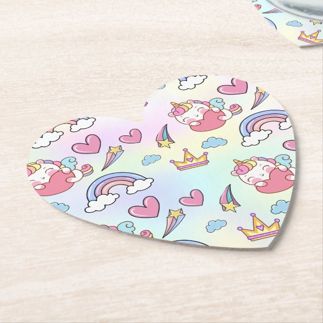 A Magical Rainbow Unicorn Pattern  Birthday Party Paper Coaster (Angled)