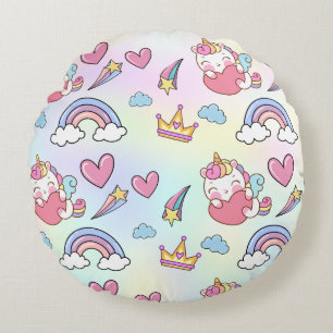 A Magical Rainbow Unicorn Pattern  Birthday Party Round Cushion
