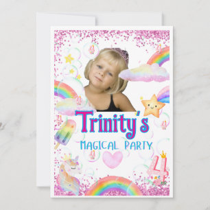 A Magical Unicorn 4th Birthday Invitation