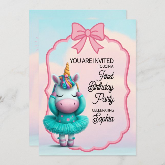 A Magical Unicorn Birthday Invitation (Front/Back)