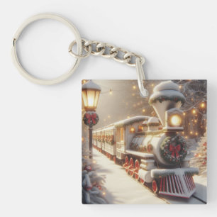 A Magical Winter Wonderland Christmas Train Key Ring
