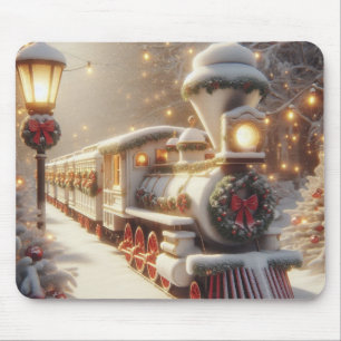 A Magical Winter Wonderland Christmas Train Mouse Pad