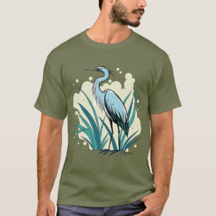 A Majestic Blue Heron Stands Tall In A Vibrant Nat T-Shirt