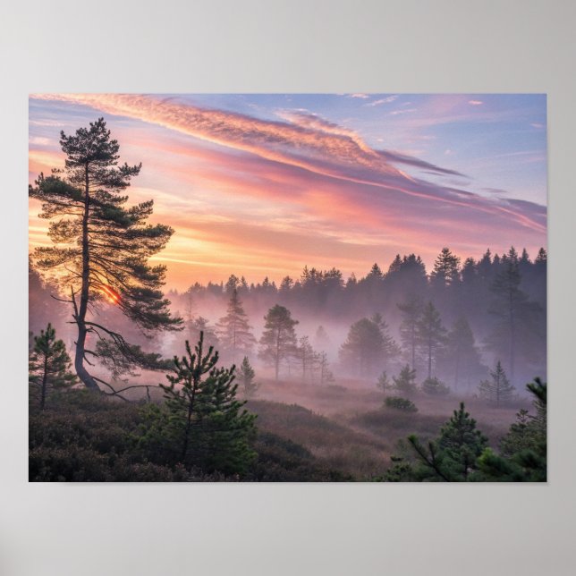 A Majestic Boreal Forest at Dawn with Radiant Morn Poster (Front)