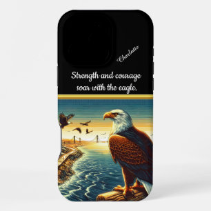 A majestic eagle overlooks a sunset by the bay iPhone 16 pro max case
