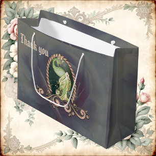 A majestic peacock in gold and green.  large gift bag