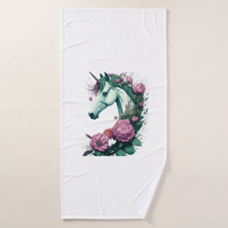 A Majestic Unicorn with Blooming Beauty Bath Towel