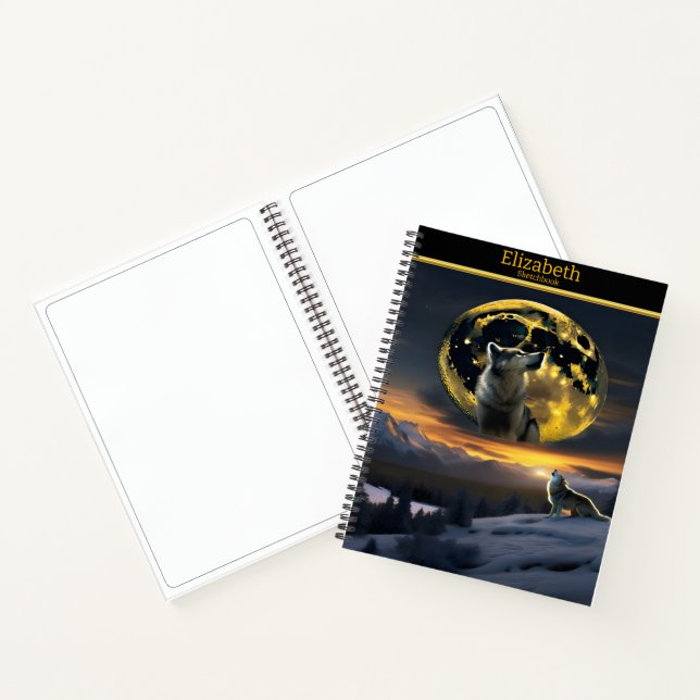 A majestic wolf howling at the glowing moonlit sky notebook (Inside)