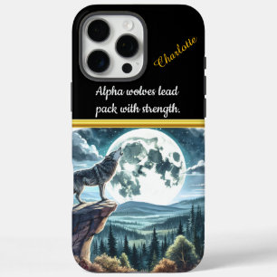 A majestic wolf howls under a glowing moonlight iPhone 16 pro max case