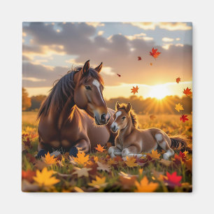 A Mama Horse and her Foal in Autumn Magnet
