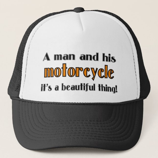 A man and his motorcycle trucker hat (Front)