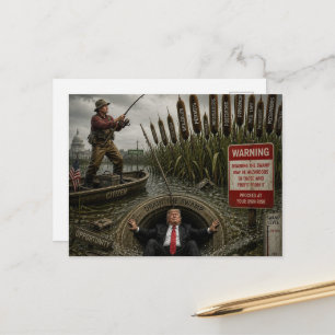 A man fishing in the swamp as it drains postcard