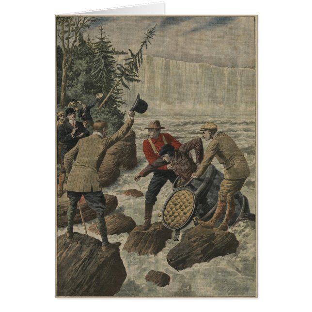 A man in a barrel crossing the Niagara Falls (Front)