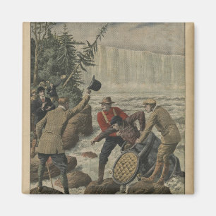 A man in a barrel crossing the Niagara Falls Magnet