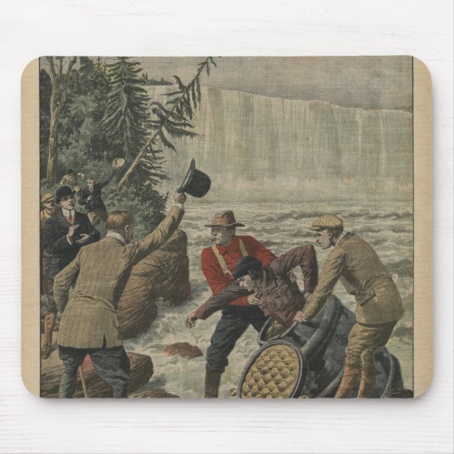 A man in a barrel crossing the Niagara Falls Mouse Pad (Front)