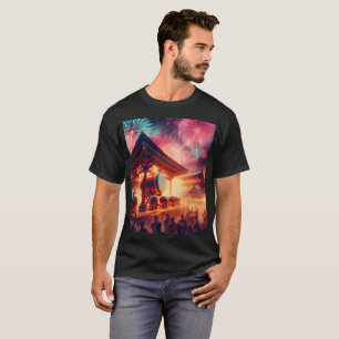 a man is standing in front of a temple firework T-Shirt