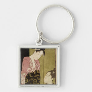A Man Painting a Woman Key Ring
