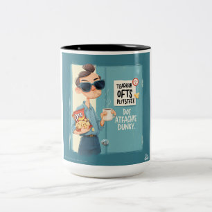a Man with Chips and Coffee Two-Tone Coffee Mug