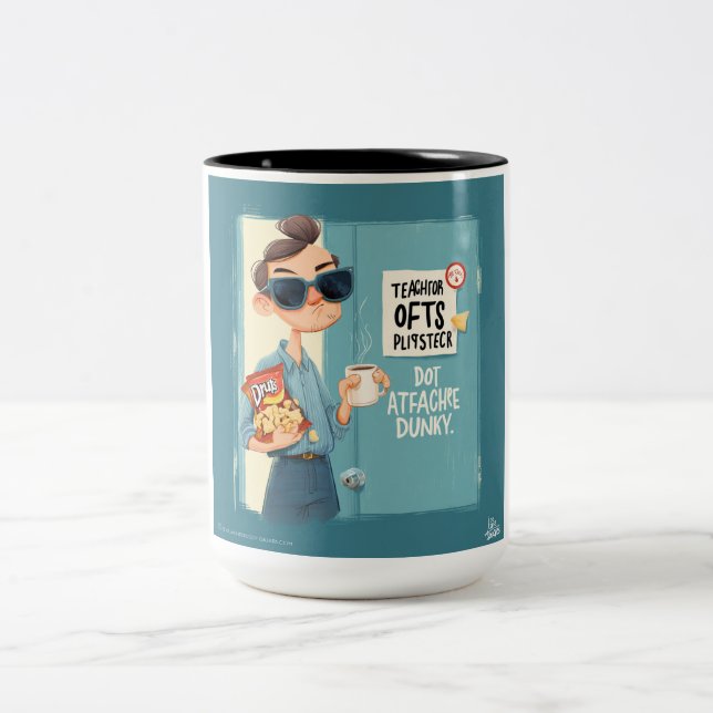 a Man with Chips and Coffee Two-Tone Coffee Mug (Center)