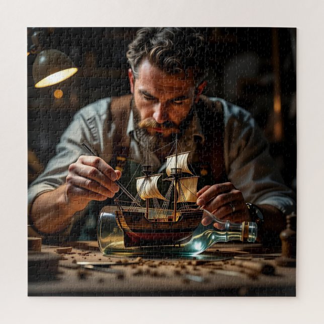 A Man Working making a Ship in a Bottle Jigsaw Puzzle (Vertical)