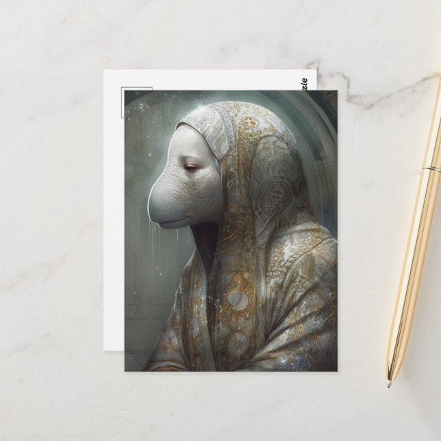 A Manatee in Robes Postcard (Front/Back In Situ)