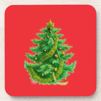 A Mandelbrot Christas Tree With Red & Green Bulbs Coaster