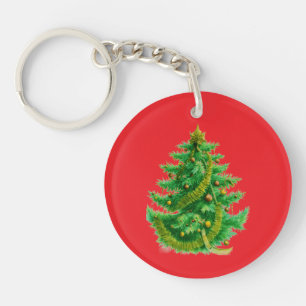 A Mandelbrot Christas Tree With Red & Green Bulbs Key Ring