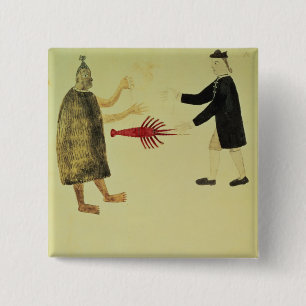 A Maori bartering a crayfish 15 Cm Square Badge