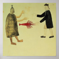 A Maori bartering a crayfish