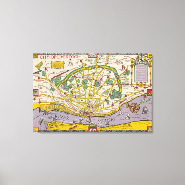 A Map of Merseyside, Liverpool 2 Canvas Print (Front)
