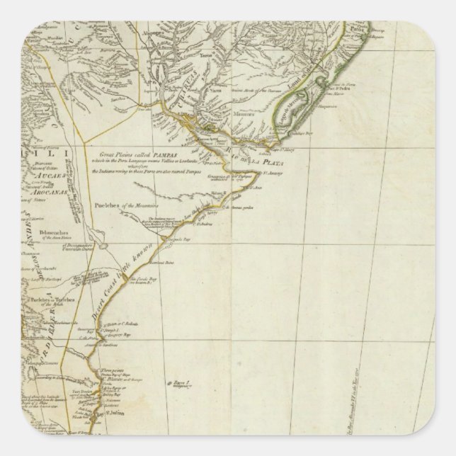 A map of South America southern section Square Sticker (Front)