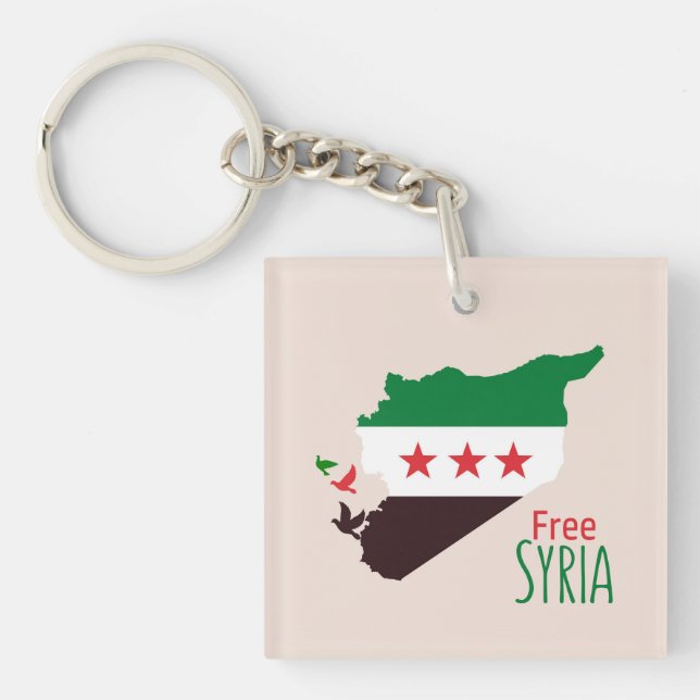 A map of Syria featuring the Revolution Flag Key Ring (Front)