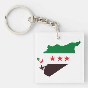 A map of Syria featuring the Revolution Flag Key Ring