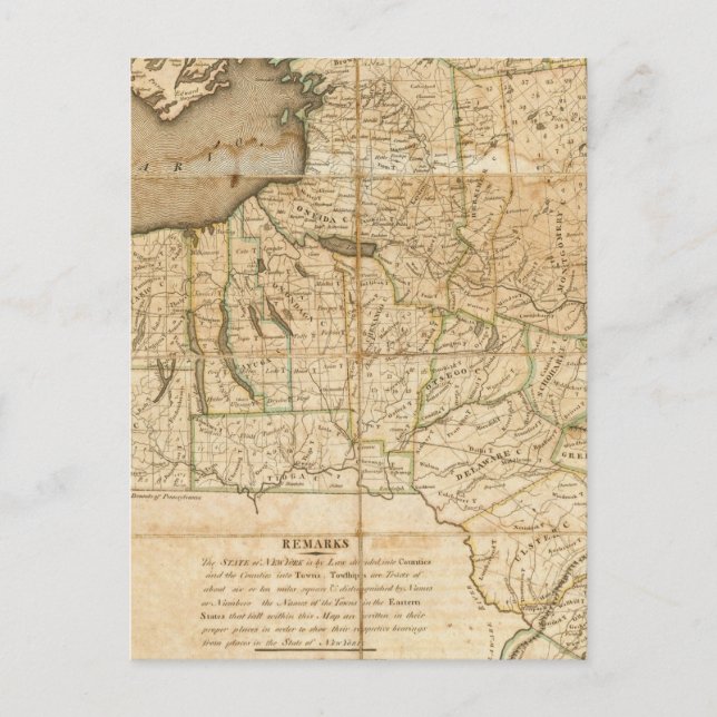A Map of the State Of New York Postcard (Front)