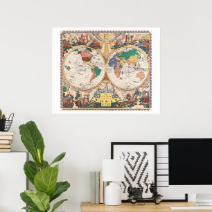 A map of the world (1682) by John Playford. Poster