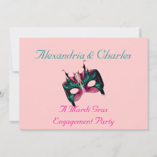 "A Mardi Gras Engagement Party" - Turquoise/Pink Invitation