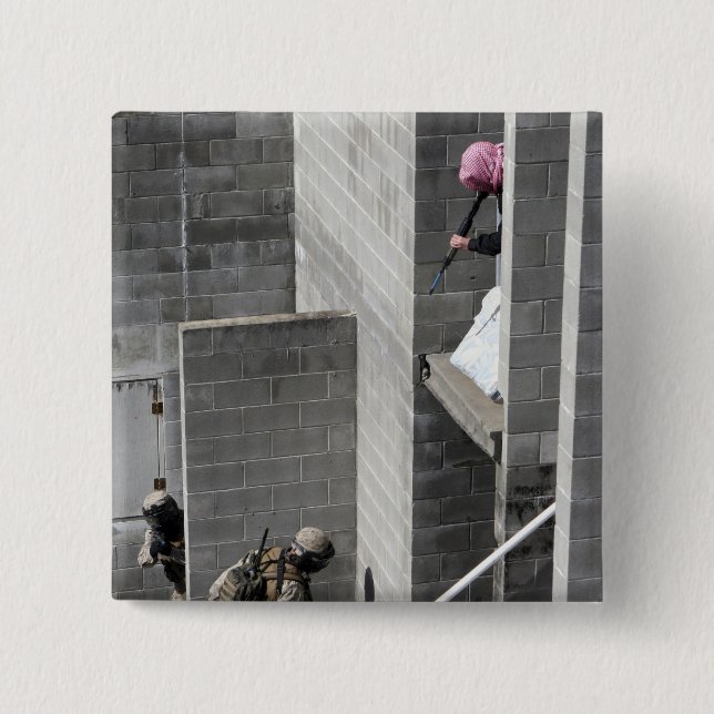 A Marine and role-playing enemy aggressor 15 Cm Square Badge (Front)