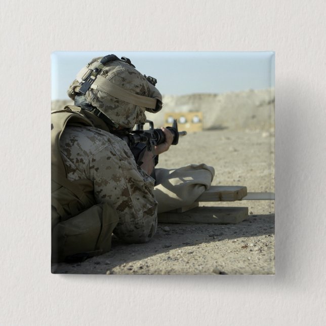 A Marine fires a M16A2 service rifle 15 Cm Square Badge (Front)