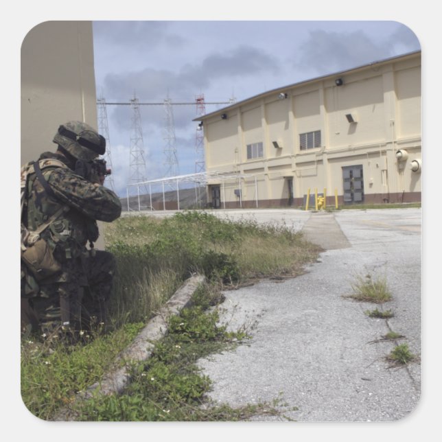 A Marine posts security Square Sticker (Front)