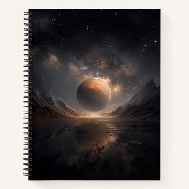 A Mars planet surrounded with stars twinkling Notebook (Front)