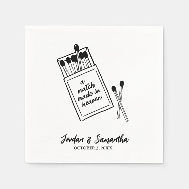 A Match Made in Heaven Black Personalised Wedding Napkin (Front)
