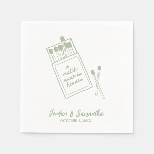 A Match Made in Heaven Green Personalised Wedding Napkin (Front)