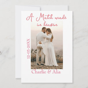 A match made in heaven photo wedding pink name sim invitation