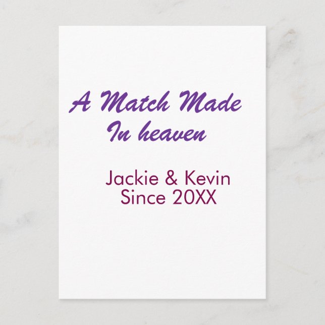 A match made in heaven purple mauve since year nam postcard (Front)