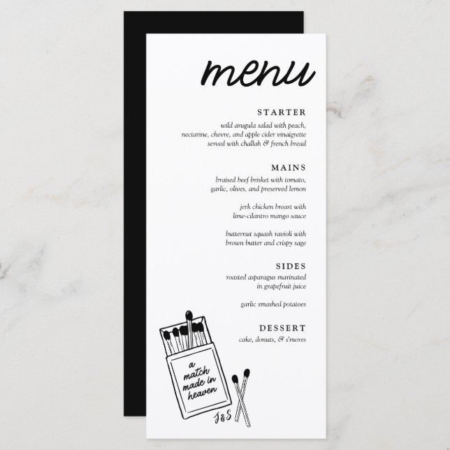 A Match Made in Heaven Wedding Dinner Menu (Front/Back)