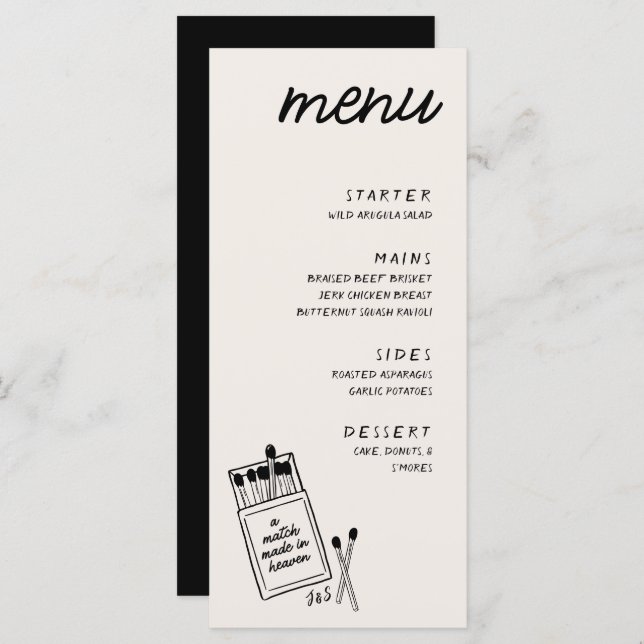 A Match Made in Heaven Wedding Dinner Menu (Front/Back)