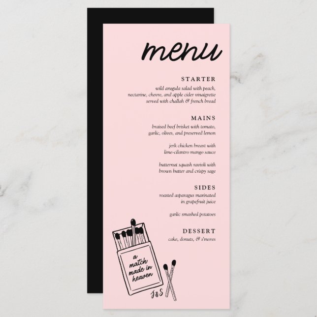 A Match Made in Heaven Wedding Dinner Menu (Front/Back)