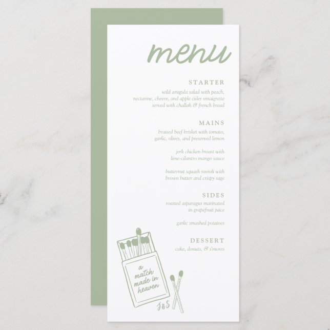 A Match Made in Heaven Wedding Dinner Menu (Front/Back)